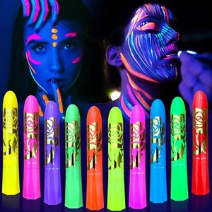Pittura Corpo Viso Glow in The Dark, Bagliore al Buio Sotto Bastoncini Luce Nera UV - Foto 1 di 8