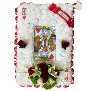 Artificial Silk Funeral Flower King of Hearts Tribute Playing Card Memorial Faux - Picture 1 of 12