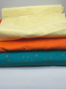 Fabric Bundle 3 Pieces Orange, Yellow Teal With Stars Cotton - Picture 1 of 3
