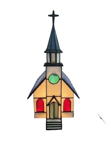 Vintage Lampe Buntglas 1993 Vitreville Weihnachtsdorf Kirche LE elektrisch EG - Bild 1 von 23