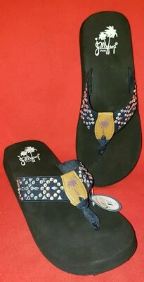 JELLYPOP Women's Slide Toe Post Sandals Size 9M Blue With Rhinestones Wedge Heel - Image 1 of 4