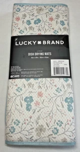 Lucky Brand Geschirrtrockenmatten (2) creme blau rosa Blumen 15 x 20 wendbar neu in Verpackung - Bild 1 von 2