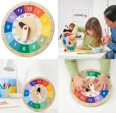 IKEA UNDERHALLA pädagogische Holzuhr, mehrfarbig, 25 cm UNDERHÅLLA NEU - Bild 1 von 4