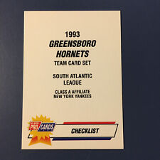 1993 Fleer Pro Cards Greensboro Hornets Team Checklist #906 Derek Jeter Name