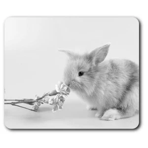 Rectangle Mouse Mat BW - Cute Baby Rabbit Flowers #36265 - Afbeelding 1 van 8