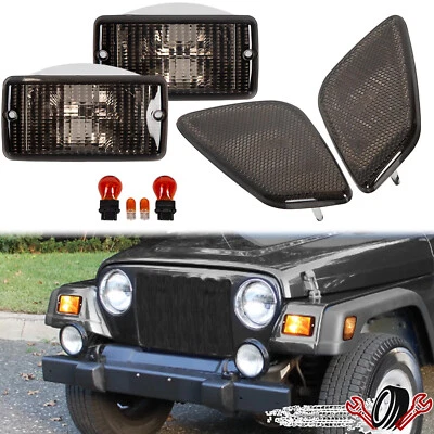 For 1997-2006 Jeep Wrangler TJ Smoke Bumper Signal Fender Side Marker Light 4PCS - Image 1 of 4