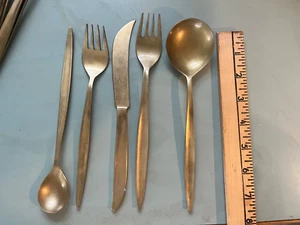 MCM Modernist Eames era Flatware set Brass Thailand 25 pieces 5pc set - Picture 1 of 3