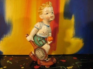 Tennis Player Boy Handpainted Porcelain Figurine Occupied Japan - Picture 1 of 6