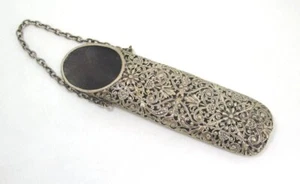 Chatelaine Ornate Filigree Eyeglass Case Nickel Silver 66.1 grams 6 1/8” - Picture 1 of 4