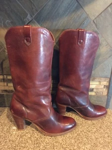 Vintage Womens DINGO Sz 5.5 M Brown Leather Boots 3" Wood Stacked Heels - Picture 1 of 5