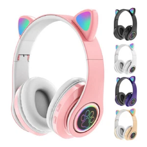 Cute Cat Ear Over-Ear Headphone Foldable Bluetooth-Compatible Kid Girl Gift - Picture 1 of 14