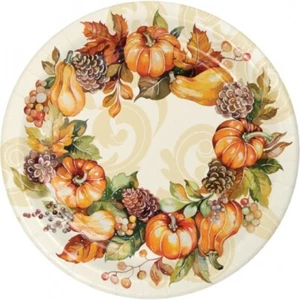 Autumn Wreath 9 Inch Paper Plate 8 Pack Fall Autumn Thanksgiving Tableware - Picture 1 of 1