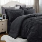 California King Comforter Set - Cal King Bed Set 7 Pieces, Pinch Pleat Black C