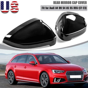 Glossy Black Mirror Cover Caps For Audi 2016+ A4 B9 S4 A5 S5 RS5  W/ Lane Assist - Picture 1 of 11