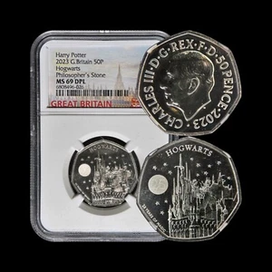 GREAT BRITAIN. 2023, 50 Pence - NGC MS69 - Top Pop 🥇 Harry Potter, Hogwarts 026 - Picture 1 of 6