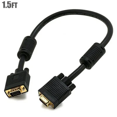 1.5FT SVGA SuperVGA DB15 Male to Male M/M Monitor Cable w/ Ferrites Gold Plated - Image 1 of 2