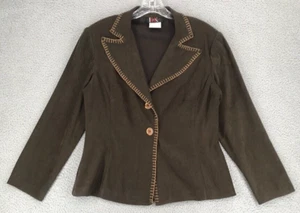 R&K Dress Jacket Size 10P Long Sleeve Blanket Stitch Edging Brown - Picture 1 of 9