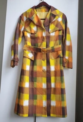 Abrigo Chaqueta Vintage Años 60 70 OTOÑO OTOÑO CUADROS MOD HOMBRE LOCO Tartán Madrás Trench Foto 1 de 4