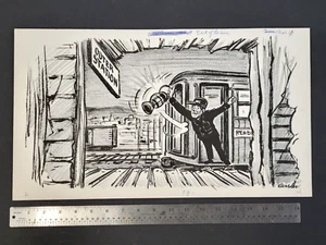 1969 Reading Railroad Train Leroy GENSLER vintage Original Art Political Cartoon - Picture 1 of 4