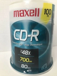 NEW Maxell CD-R 700MB/80 Min/Up to 48X 100-Pack Spindle SEALED FREE SHIPPING - Picture 1 of 11
