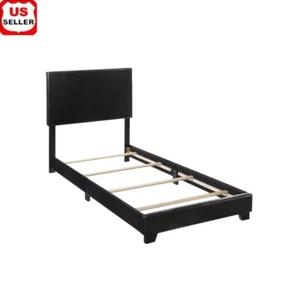 Erin Faux Leather Twin Platform Bed Padded Headboard Low Profile Easy Assembly - Picture 1 of 7