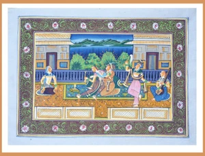 Original Naturfarbe König und Königin Romantik Miniatur Gemälde auf Seide Indien! - Bild 1 von 4