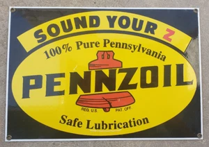 PENNZOIL Sound Your Z Porcelain Enameled Sign Ande Rooney USA Made Reprod 9"x13" - Picture 1 of 6