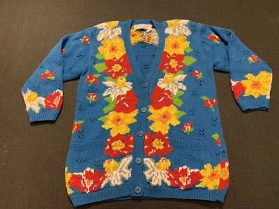 Cárdigan deportivo vintage Adrienne Vittadini para mujer pequeño 100 % algodón floral azul Foto 1 de 4