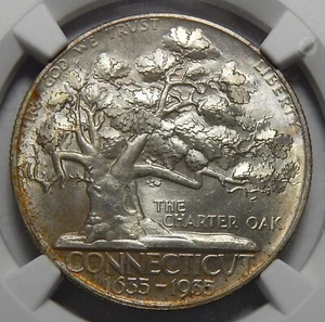 1935 NGC/CAC MS67 CONNECTICUT HALF DOLLAR SILVER COMMEMORATIVE - Picture 1 of 4