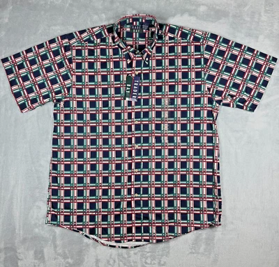 Trader Bay Button Shirt Mens L Navy Red Short Sleeve Cotton NWT Vintage Sears - Image 1 of 4