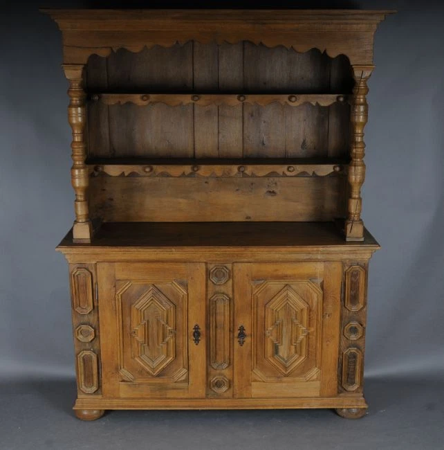 Барочный шкаф-витрина / кухонный шкаф, светлый дуб около 1840 O-257 - Изображение 1 из 1