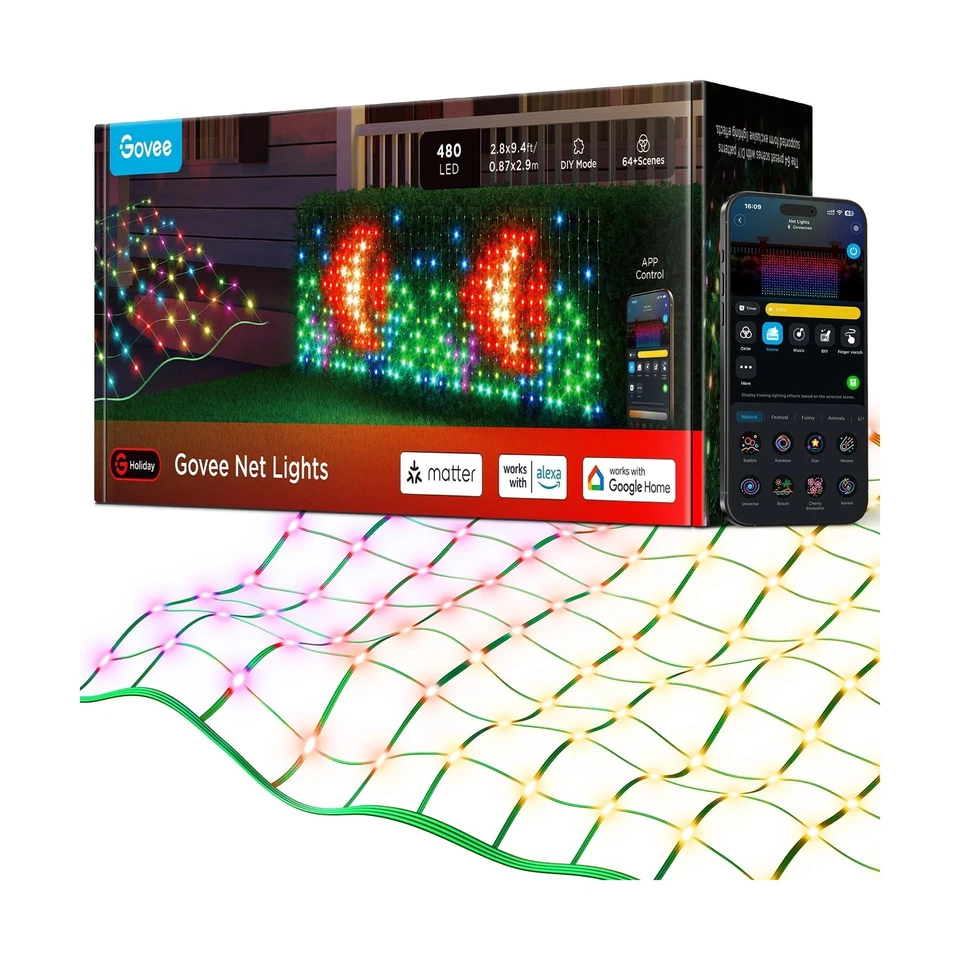Govee H6811 Net Lights 2.8 × 9.4ft 480 LED Beads with RGBIC