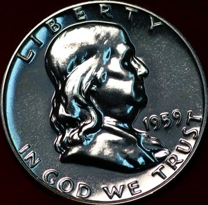 Uncirculated Proof 1959 Philadelphia Mint Silver Franklin Half - Picture 1 of 2