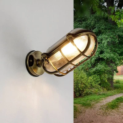 Wandleuchte Außen Hoflampe aus Messing Glas IP64 Schwenkbar Rustikal Rostfrei - Bild 1 von 4
