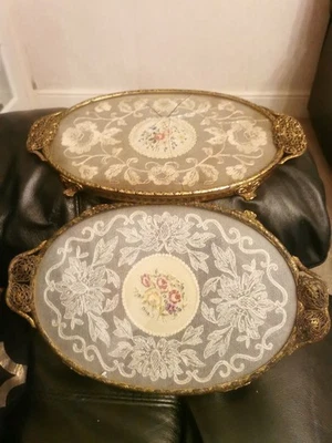 Pair Vintage Petit Point Dressing Table/Vanity Trays Both A/F - Image 1 of 4