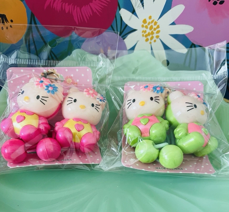 Matching Hello Kitty Hair Ties Fashion Jewelry 2-pk Green 2-pk Pink NEW + SEALED - Image 1 of 3