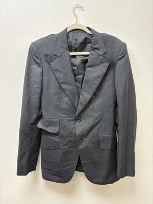 Blazer Masculino Vintage Gucci Lã Era Tom Ford Tamanho 46 Preto com Listras Cinza - Imagem 1 de 4