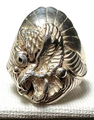 Vintage Handcrafted Sterling Silver Heavy Eagle Ring Size 8 1/2 - Image 1 of 4