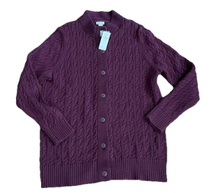 LL Bean Damen-Cardigan tief weinrot Knopfleiste Zopfmuster Fischer neu mit Etikett LP - Bild 1 von 9