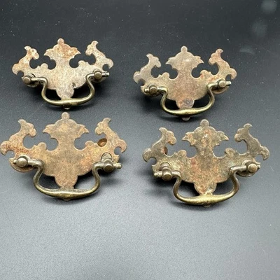 4~Vintage Bat Wing 2” Center Drop Handle Cabinet Drawer Pull Brass 3-1/8” Wide - Image 1 of 4