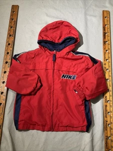 Vintage Nike Jacket Youth Boys 3T Red Spellout Zip Mesh Lined Hoodie Windbreaker - Picture 1 of 13