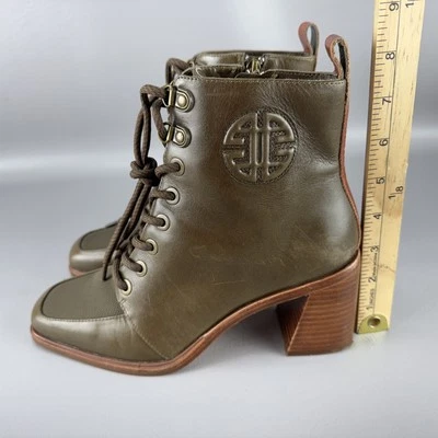 Antonio Melani Romy Booties Womens Sz 8 Moss Green Heeled Side Zip Lace Up Boho - Image 1 of 4