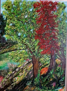 Acrylbild, abstrakt, Landschaft Baum See Unikat 70x50, Leinwand-Keilrahmen - Bild 1 von 2
