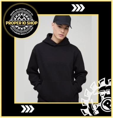 BOOHOO MAN Para hombres Talla XL Negro Sólido Grande Sudadera con Capucha Negra Foto 1 de 4