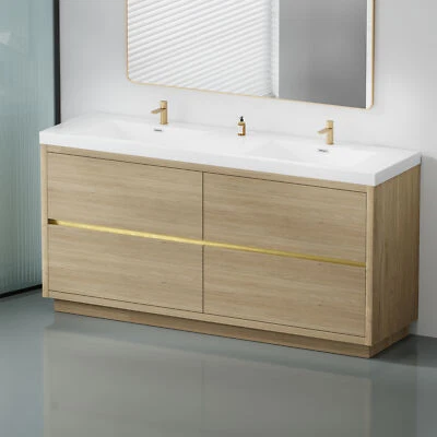 Mueble tocador de baño independiente 72" 4 cajones y fregaderos de resina de piedra doble Foto 1 de 4