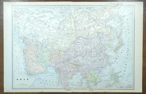 Vintage 1900 ASIA Map 22"x14" Old Antique Original CHINA INDIA TURKEY MONGOLIA - Picture 1 of 15