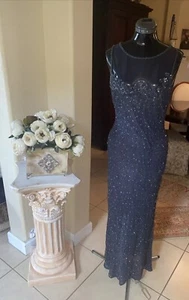 Stenay Silk Bodycon Dress Women 10 Beaded Sequins Gown VTG Maxi Charcoal Formal - Picture 1 of 14
