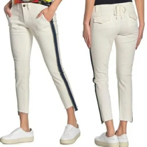 PAM & GELA Women's Size 30 Side Stripe Raw Step Hem Ankle Pants Jeans White - Picture 1 of 11