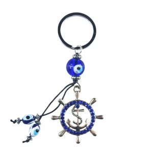 Turkish Blue Evil Eye Rudder Keychain Key Chain Ring Amulets Pendant Lucky Charm - Picture 1 of 4