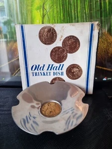 ASH TRAY OLD HALL STAINLESS STEEL OLD HALL WITH 1 PENNY COIN 1928 Orginal Box - Picture 1 of 6